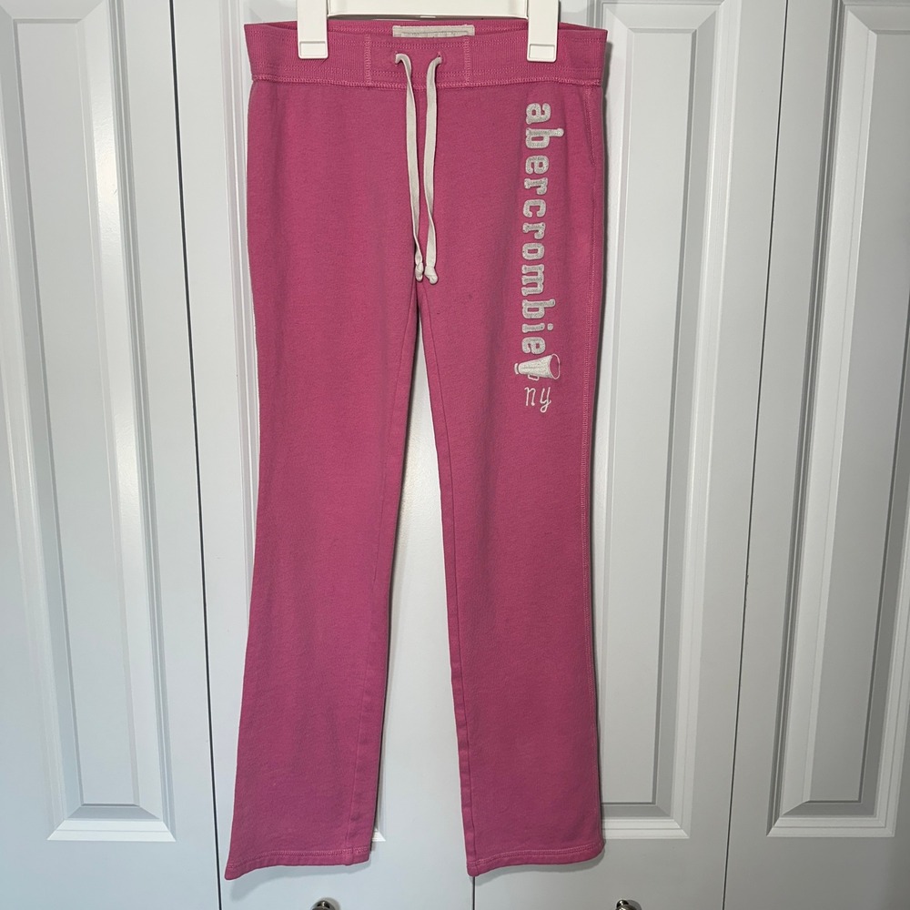 ABERCROMBIE Pink Y2K Embroidered Megaphone Spellout Sweatpants Girls L Vintage